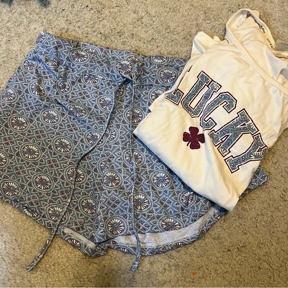 Lucky Brand Other - Lucky Graphic Tank and Blue Printed Drawstring Shorts and top pajama set